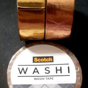 NEW!! Scotch Washi 3M Tape 3 Rolls New in Packs - METALLIC!! 2 Gold & 1 Copper